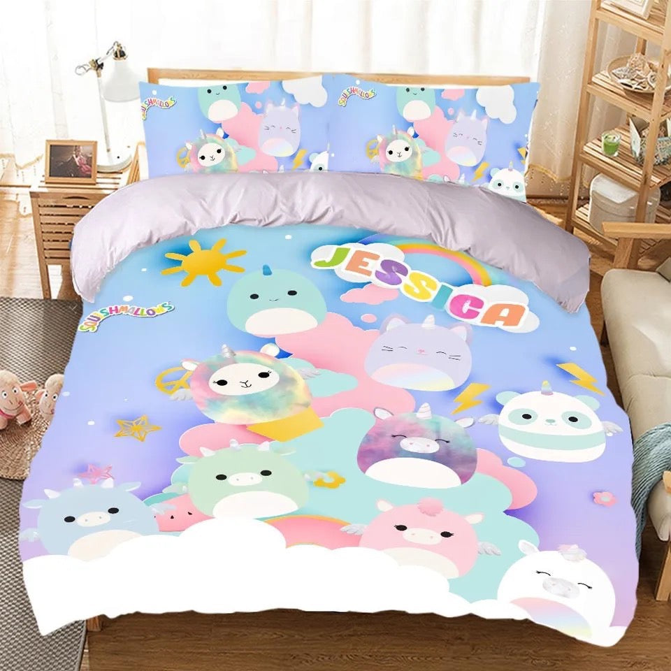 Squishmallows Officially Licensed Bright Design Single Duvet Cover Set | Reversible 2 Sided Squish Squad Bedding Including Matching Pillow Case | Perfect for Kids Bedroom | Polycotton