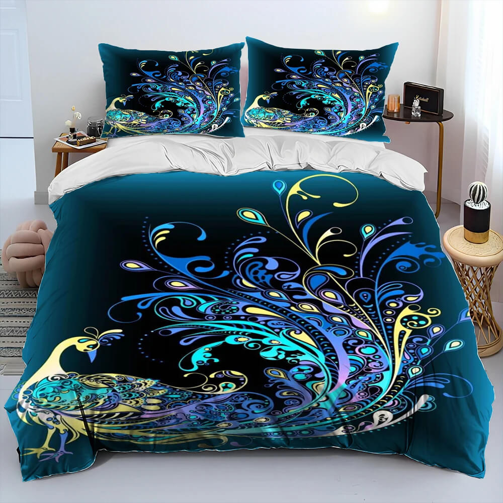 Elegant peacock duvet cover bedroom