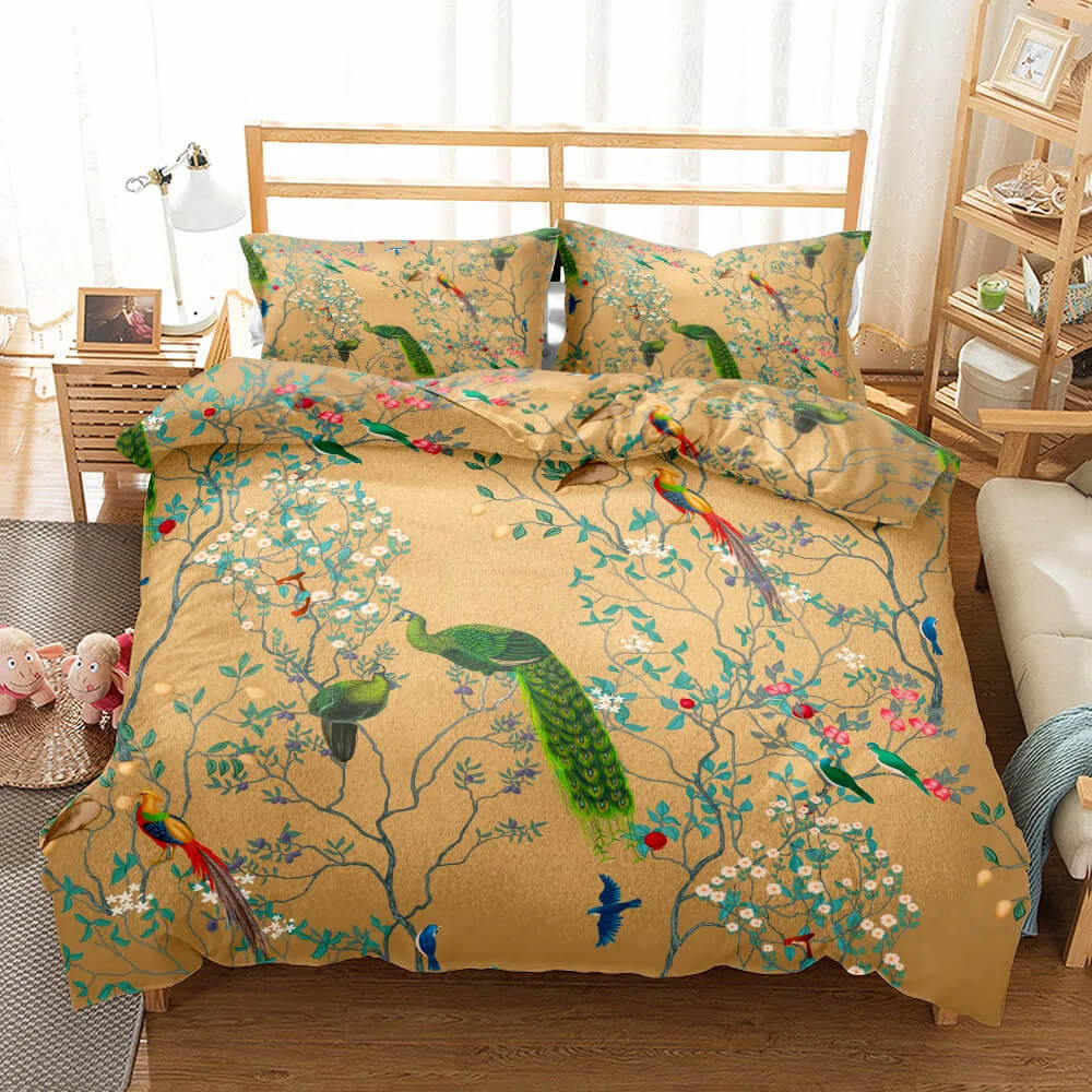 Peacock bedding fade resistant print