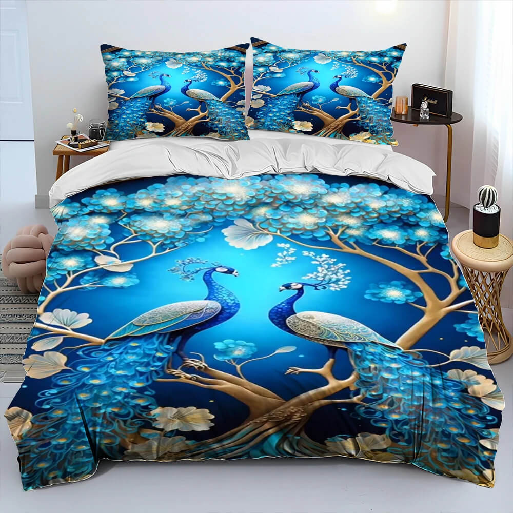 Watercolor peacock bedding set