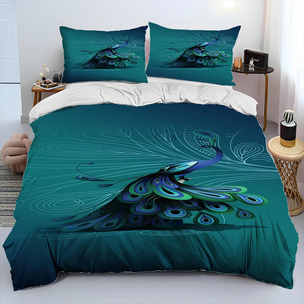 Watercolor peacock duvet cover detail