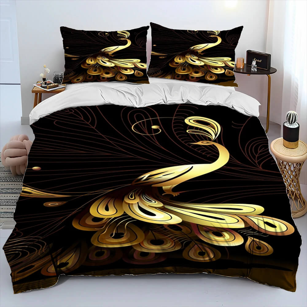 Watercolor peacock bedding guest room