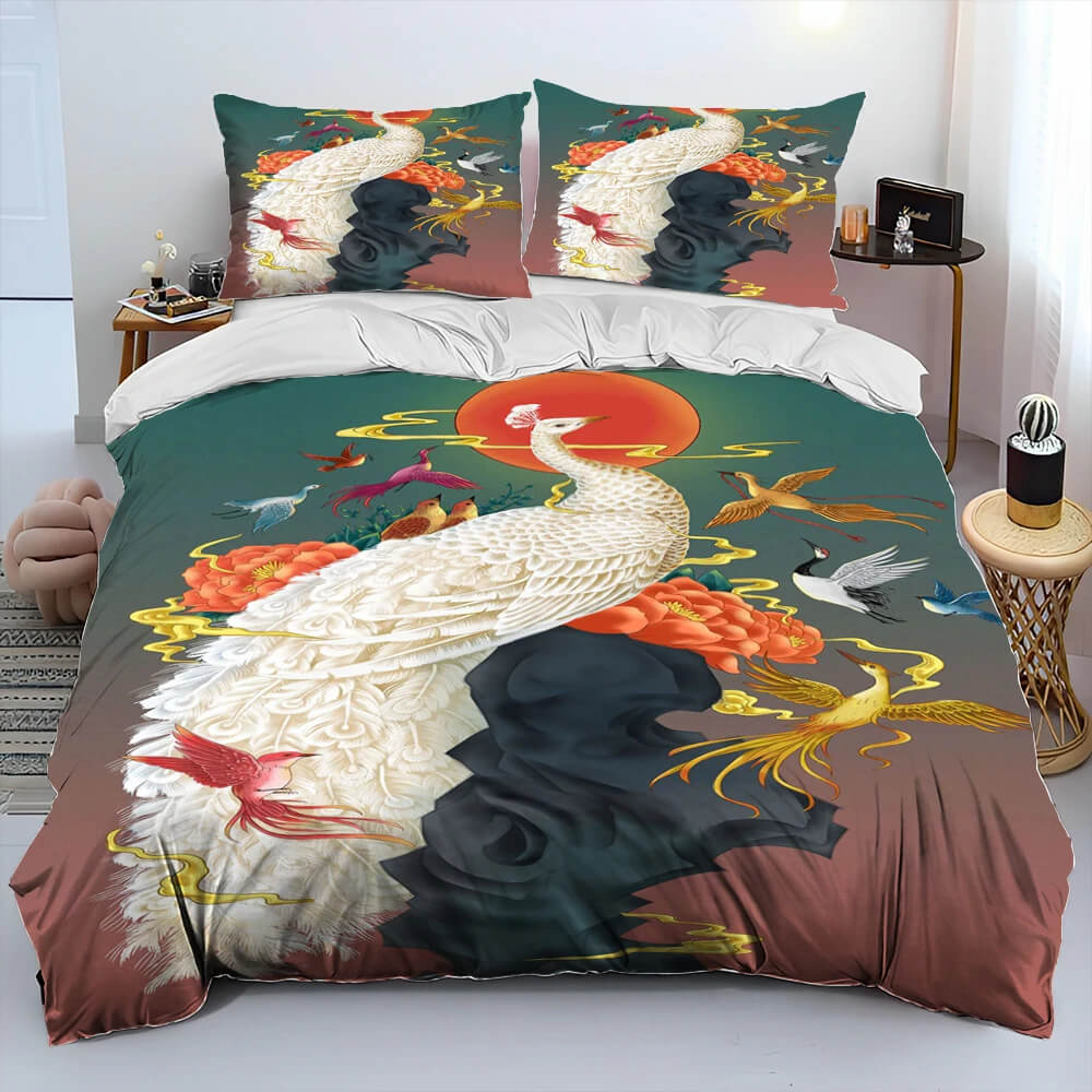 Peacock print bedding elegant look