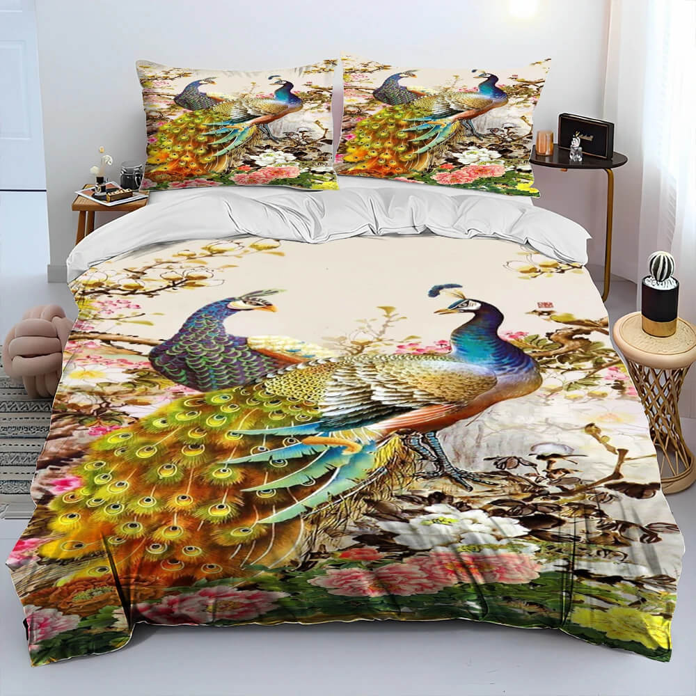 Peacock bedding set soft breathable fabric