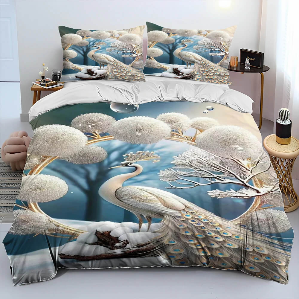 Watercolor bird duvet cover queen bed