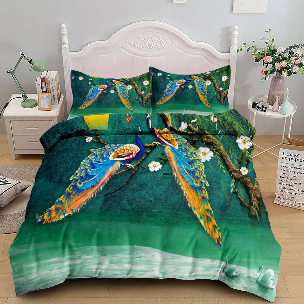Watercolor peacock bedding soft fabric