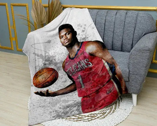 Zion Williamson splash effect flannel blanket with powerful NBA player graphics, ultra-soft warm fabric, and dynamic basketball design perfect for fans’ bedding or couch throw
