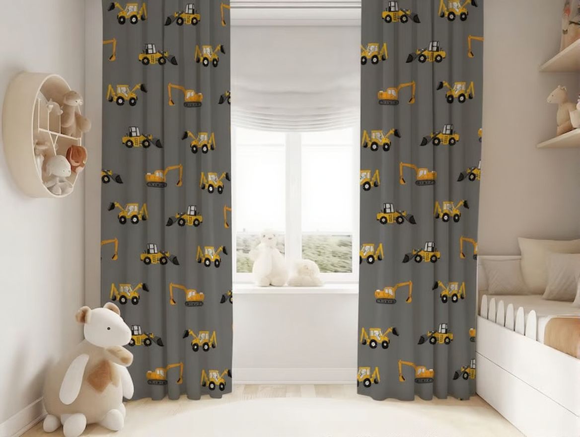 Excavator curtains for boys room