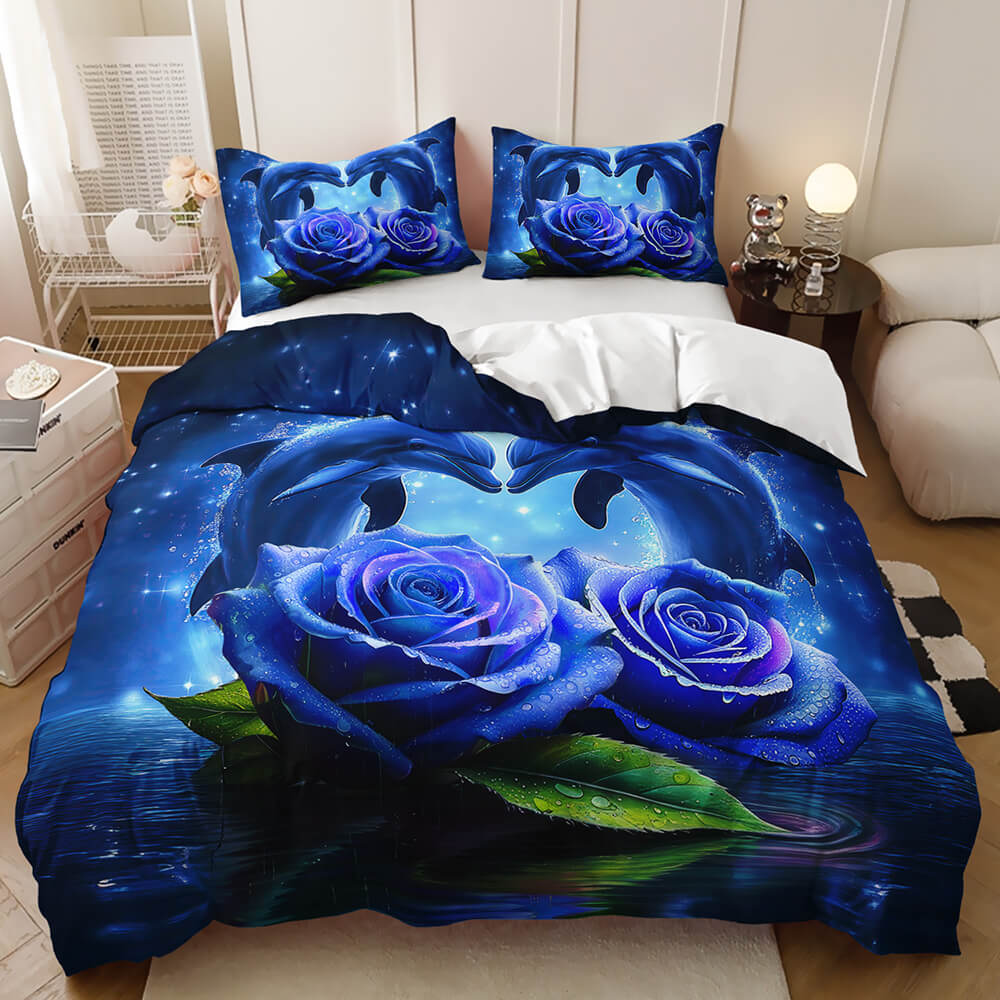 Blue ocean dolphin duvet cover set for bedroom decor