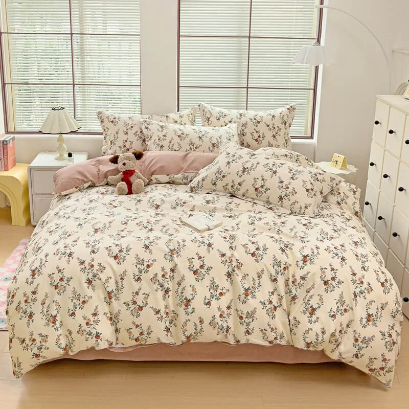 Floral bedding aesthetic room