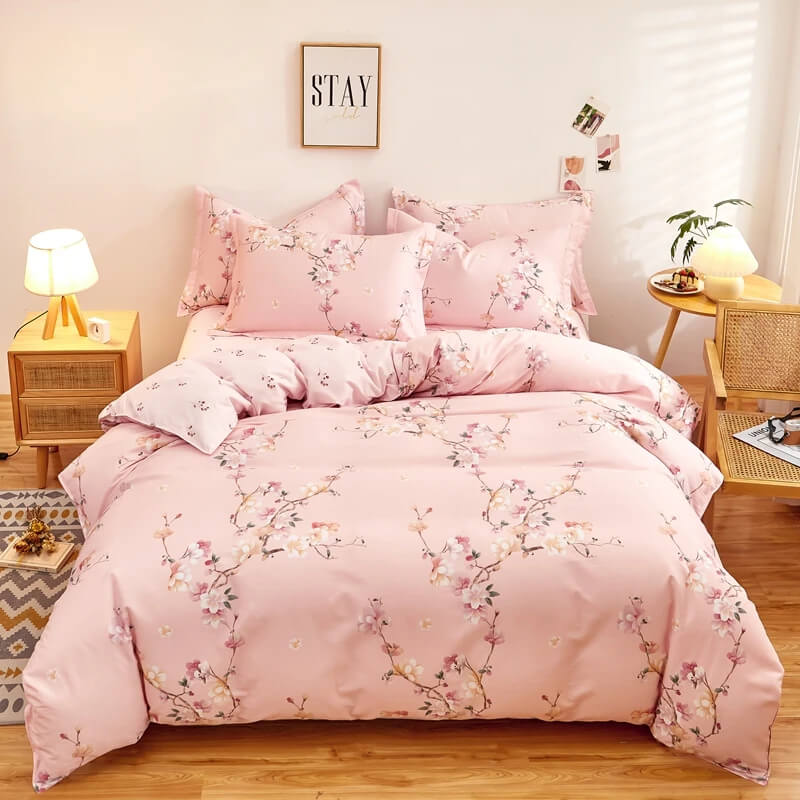 Pink floral quilt cover for girls bedroom decor