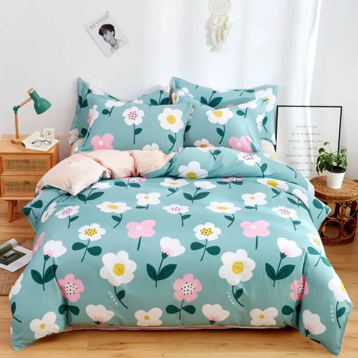Blue flower duvet cover microfiber