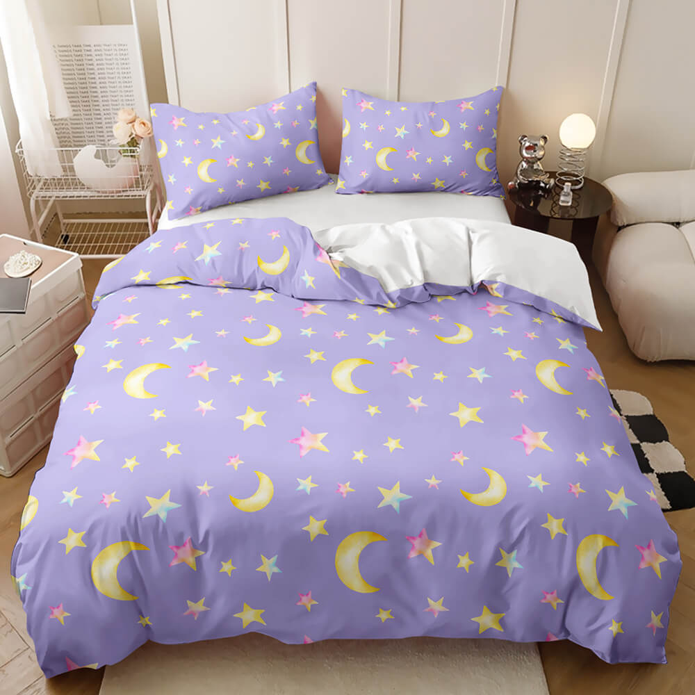 Galaxy bedding with moon and stars cosmic artwork