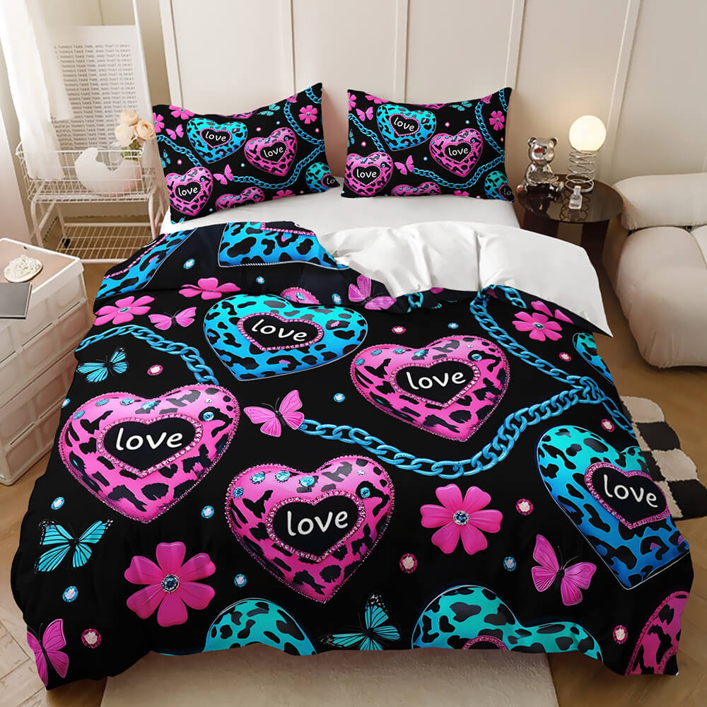 Love heart butterfly night quilt cover set for celestial bedroom décor