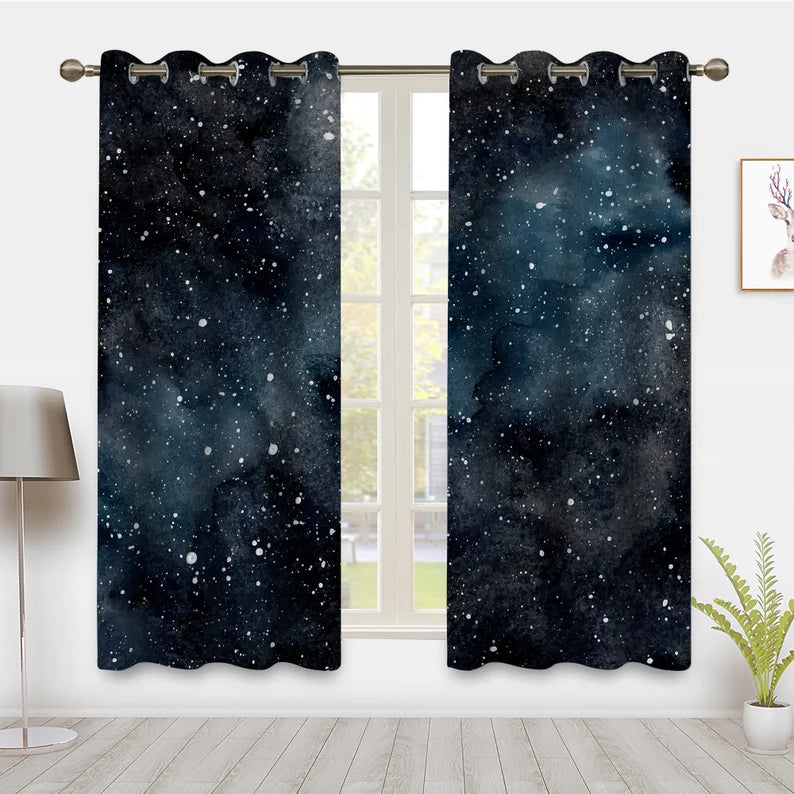 Galaxy Nebula Window Curtain Universe Starry Star Sky Drapes Blue Gray Space and Deep Space Window Treatments Blackout Curtains for Bedroom