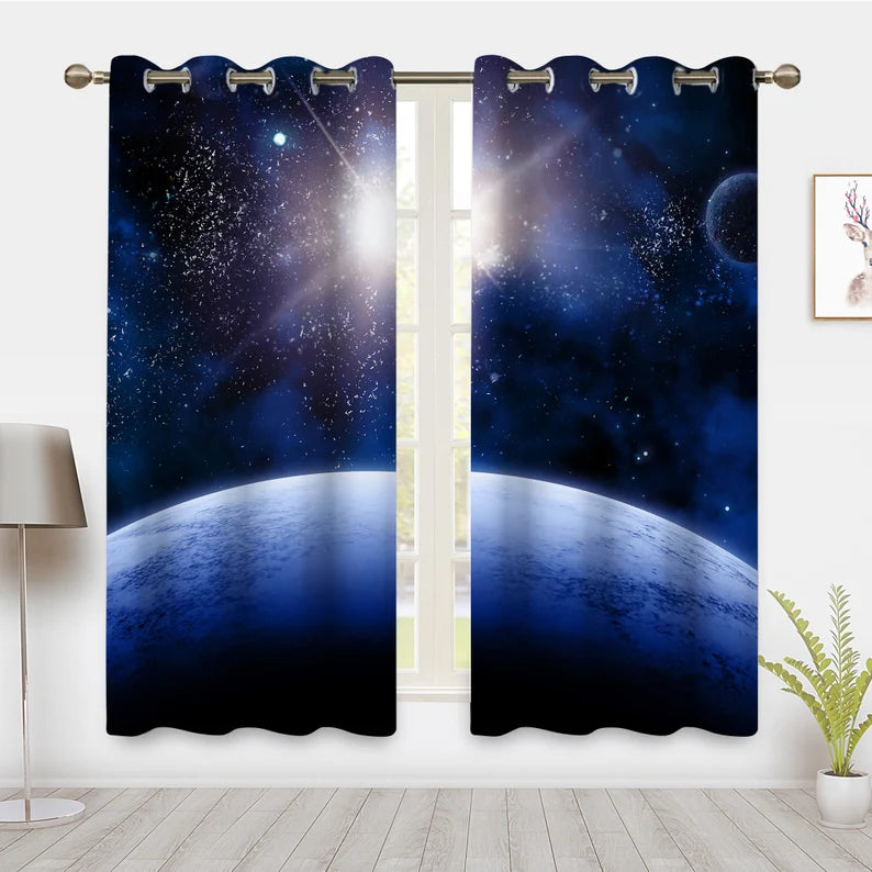 Galaxy Nebula Window Curtains Outer space planet Starry Blackout Curtains Window Drapes Treatment For Bedroom Home Privacy Decor