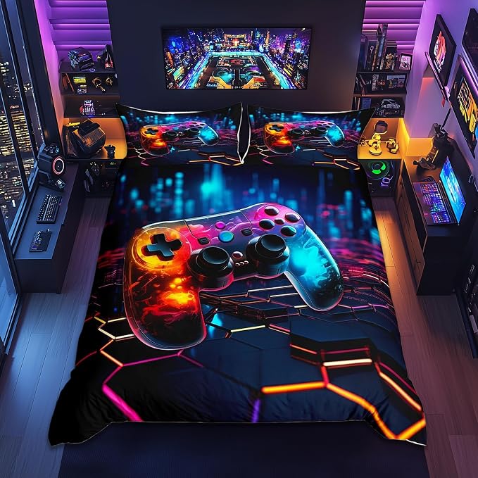 Gaming console doona cover neon style