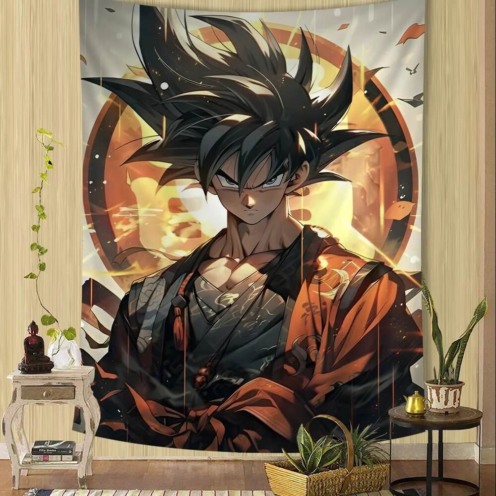 Goku wall tapestry anime bedroom decoration
Dragon Ball Z Super Saiyan polyester wall hanging
DBZ anime fabric art featuring Goku
Bold Goku digital print room decor
Anime hero Goku wall cloth for dorm or media space