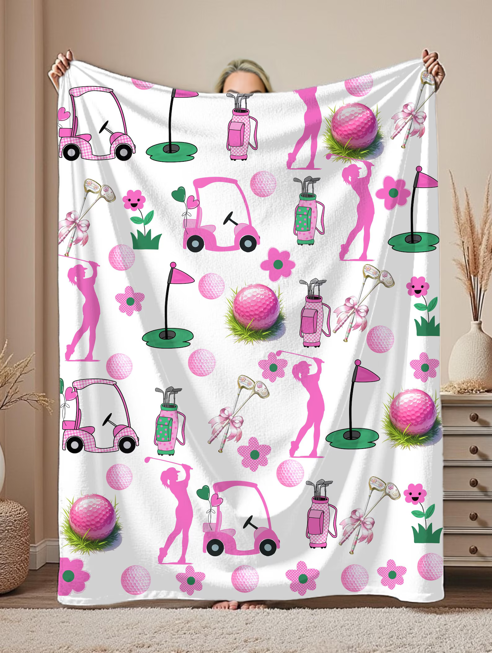 golf fan blanket pink soft fabric