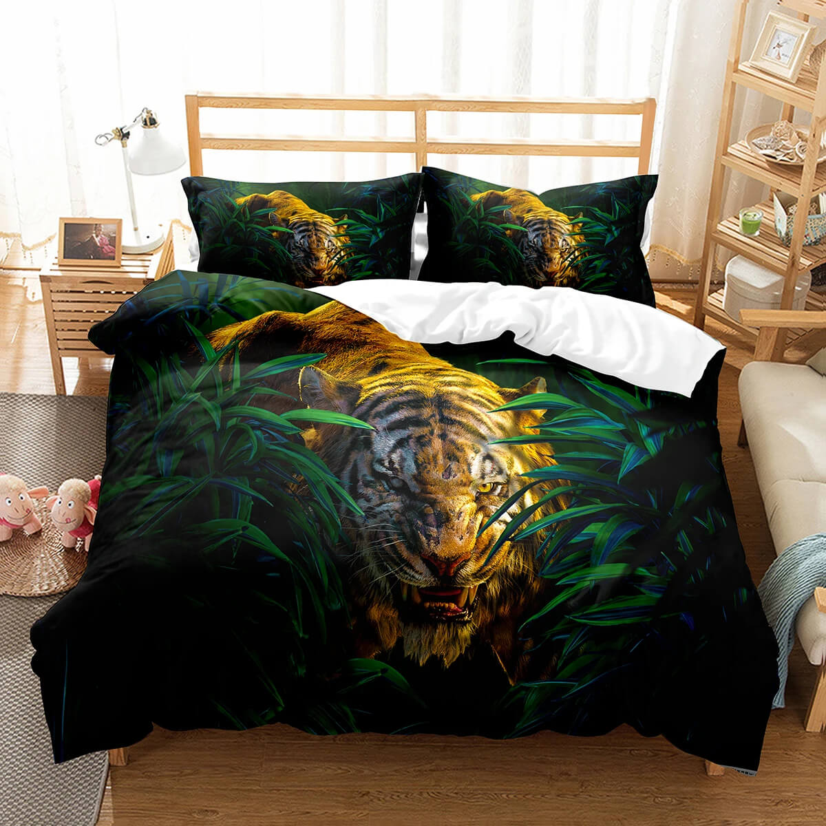 Green jungle bedding set for teens adults
