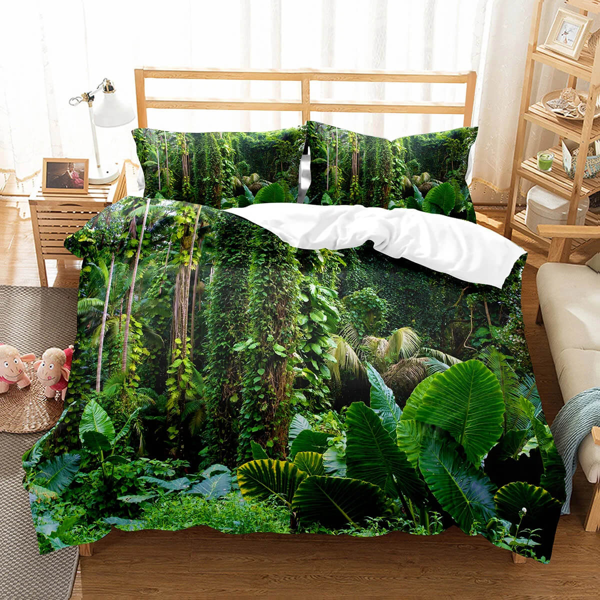 Green jungle forest bedding set