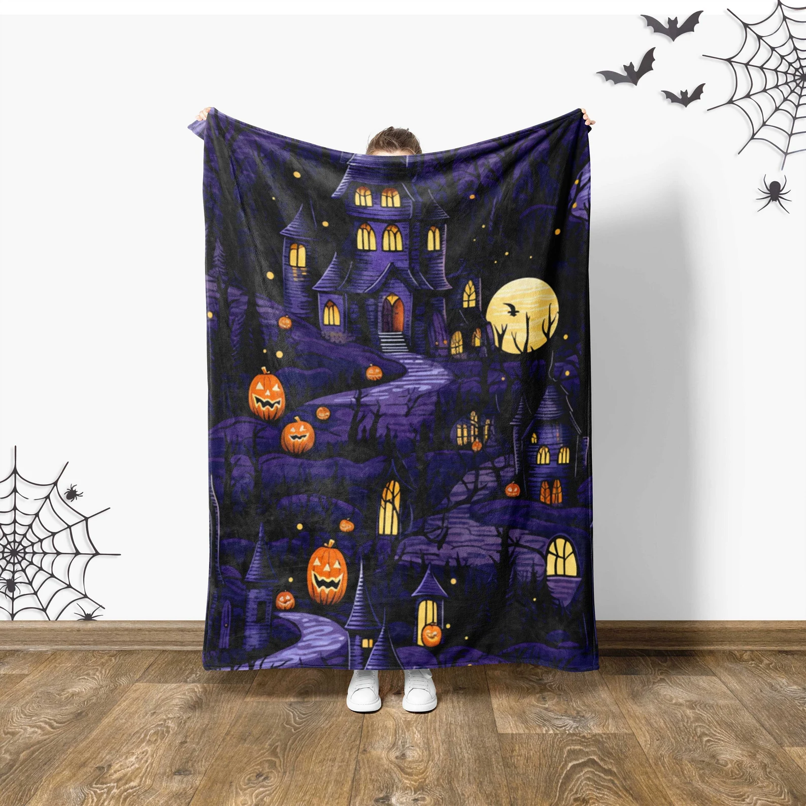Halloween Haunted House Blanket, Fall Home Decor, Vintage Horror Halloween Bedding, Spooky Season, Gothic Home Decor, Trick Or Treat Blanket