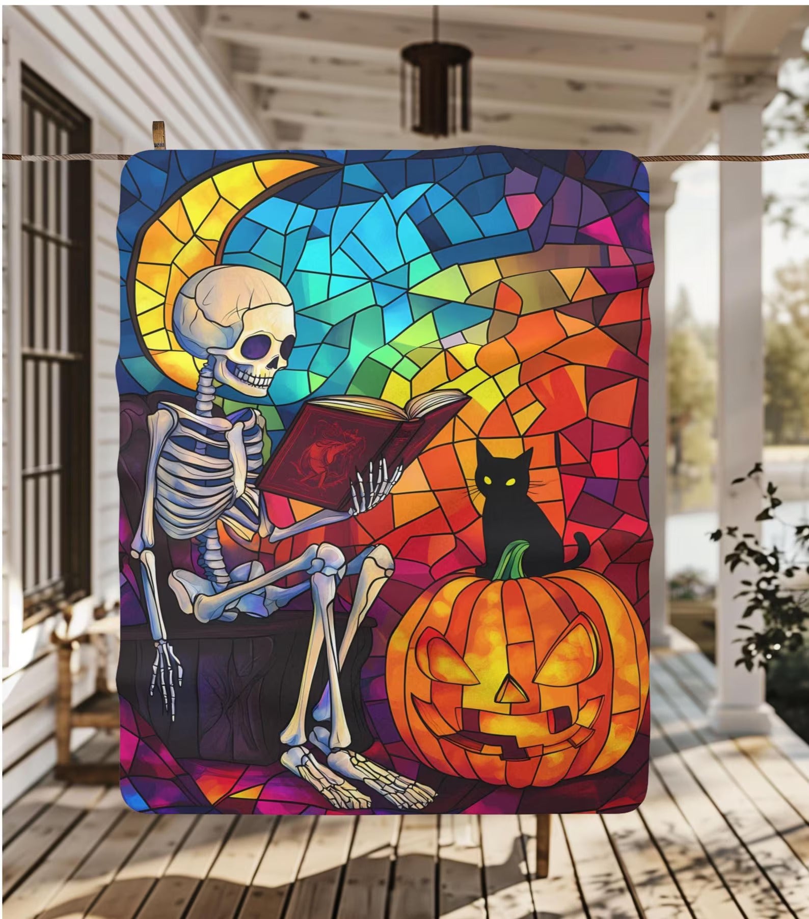 Halloween Skeleton Blanket Halloween Spooky Blanket Halloween Black Cat Blanket Halloween Sherpa Fleece Blanket