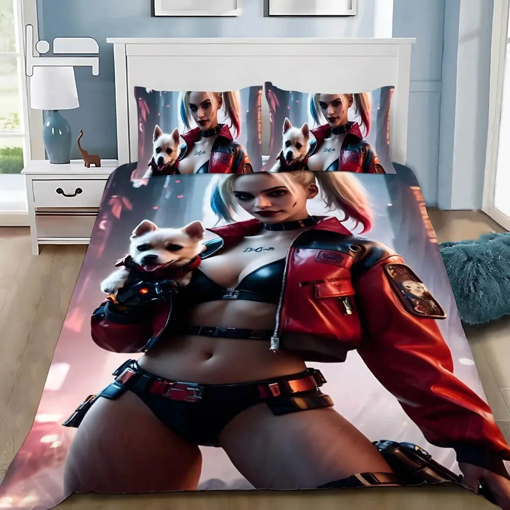 Harley Quinn Joker quilt cover close-up print