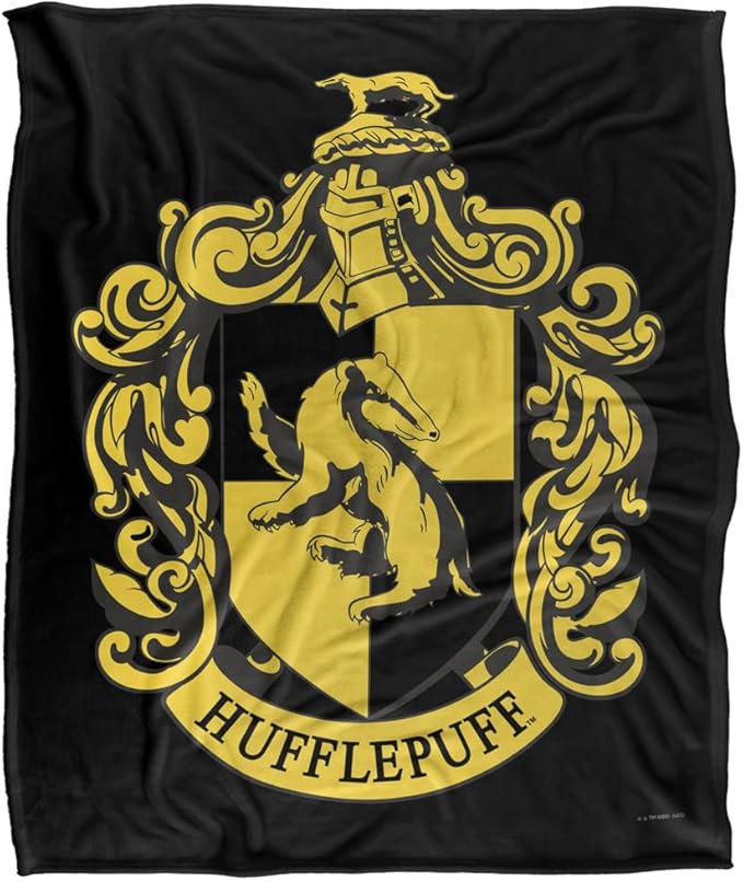 cozy fantasy blanket Hufflepuff design