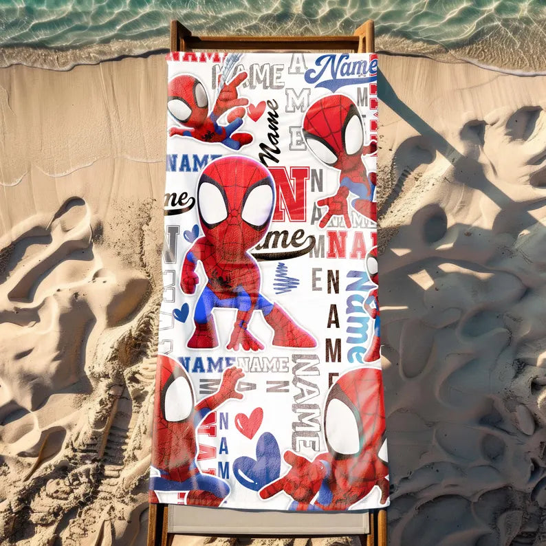 Disney Marvel Spiderman Beach Towel - Custom Superhero Towel For Kids & Teens