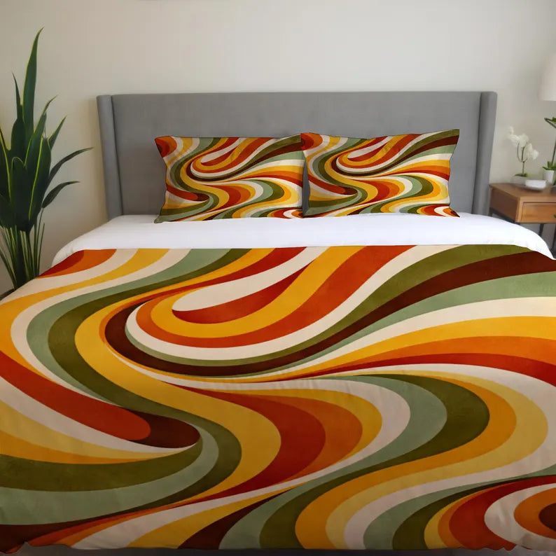 Vintage 70’s Bedding Set – Retro Pattern Duvet Cover & Pillow Cases | Mid-Century Style