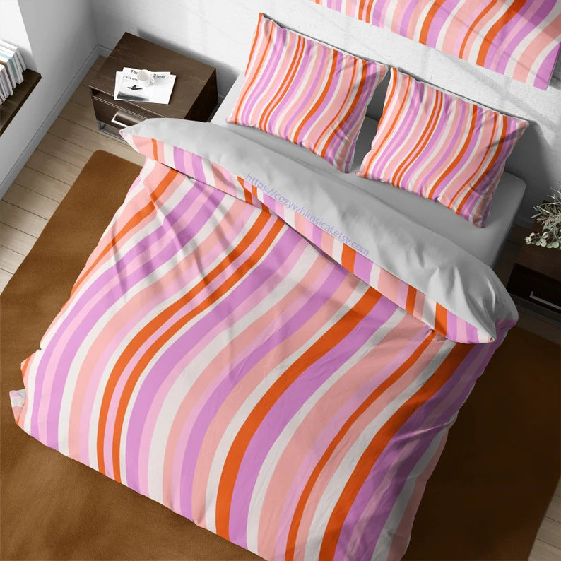 Vintage 70’s Bedding Set – Retro Pattern Duvet Cover & Pillow Cases | Mid-Century Style