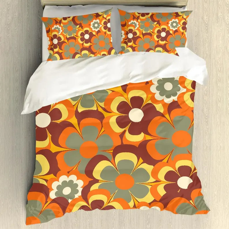 Vintage 70’s Bedding Set – Retro Pattern Duvet Cover & Pillow Cases | Mid-Century Style