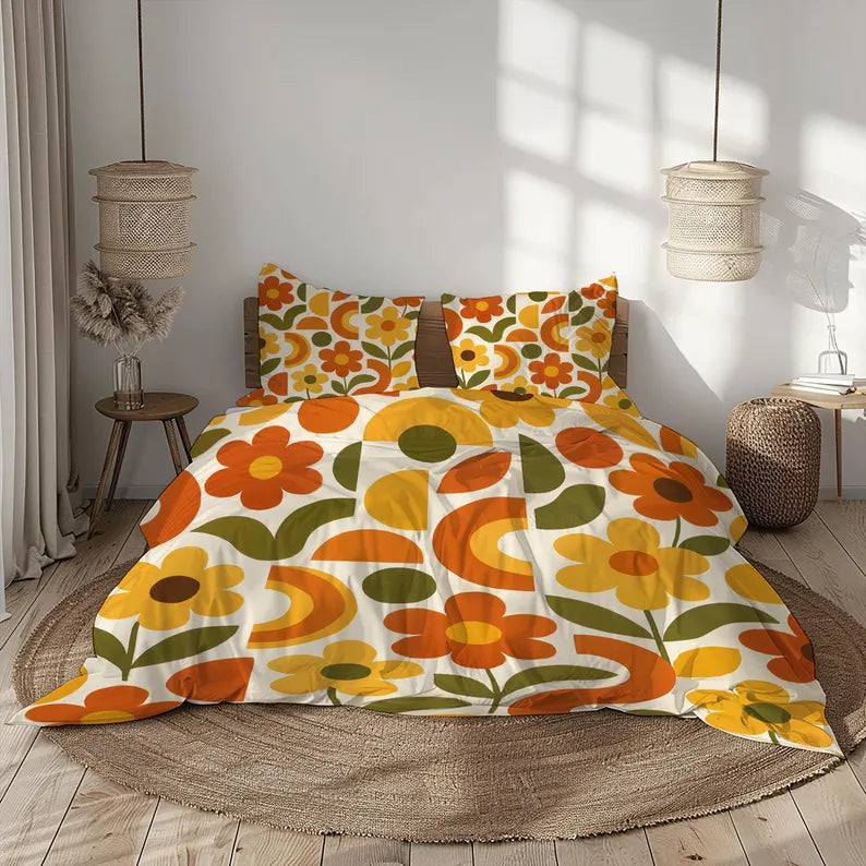 Vintage 70’s Bedding Set – Retro Pattern Duvet Cover & Pillow Cases | Mid-Century Style