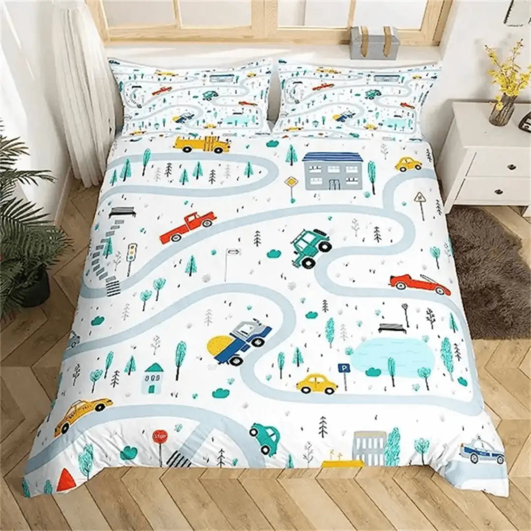 Cartoon truck quilt cover set for toddlers and children
