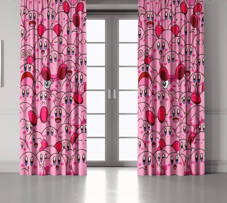 Kirby kids pink window drapes character theme