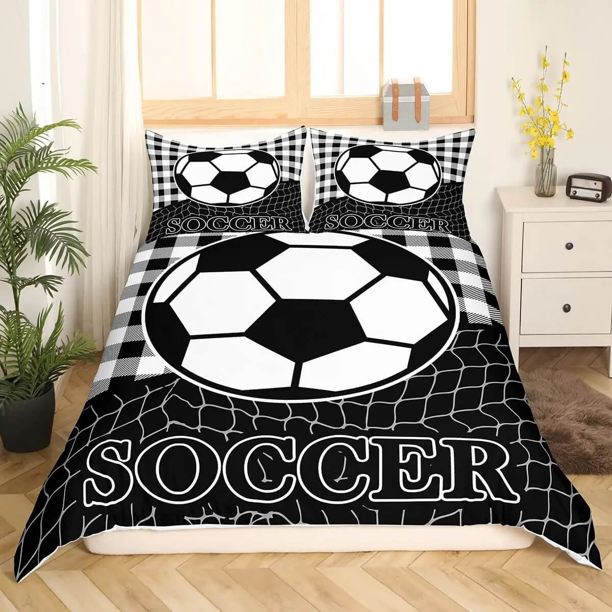 Stylish soccer quilt cover for kids’ playroom bedroom