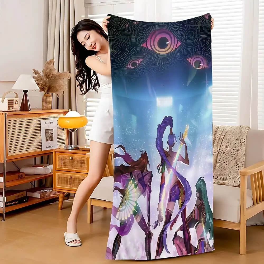 Fun anime Demon Hunter beach towel for pool and bath
