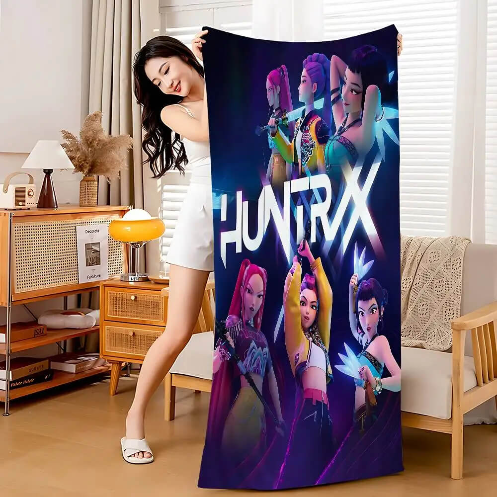 Kpop Demon Hunter print towel for kids’ beach trips