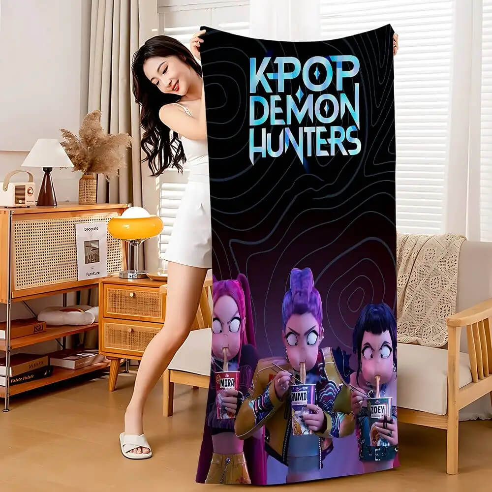 Durable Demon Hunter towel for kids’ bath and beach