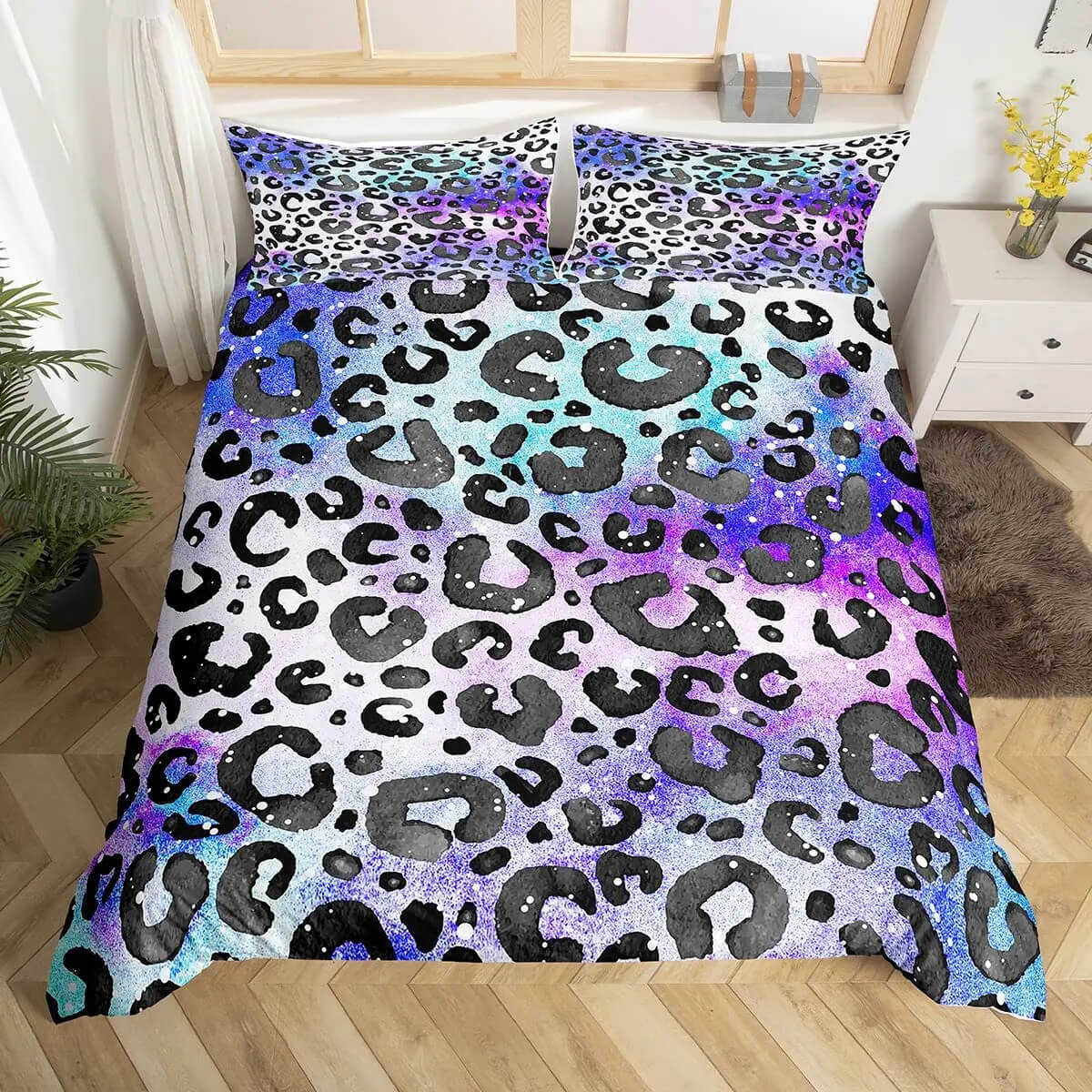 Leopard pattern bed linen for bedroom makeover