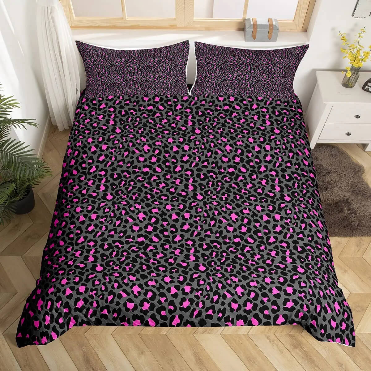 Home decor bedroom with leopard print bedding