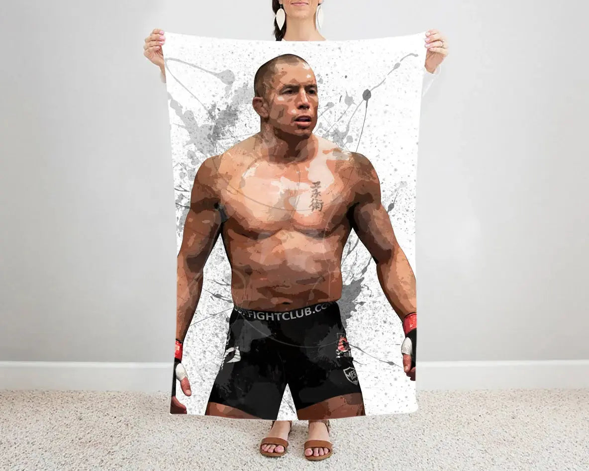 Georges St-Pierre splash effect flannel blanket with dynamic UFC fighter artwork, premium soft fabric, and warm comfort—ideal for MMA fans’ bedding, sofa throws, or sports-themed gifts
