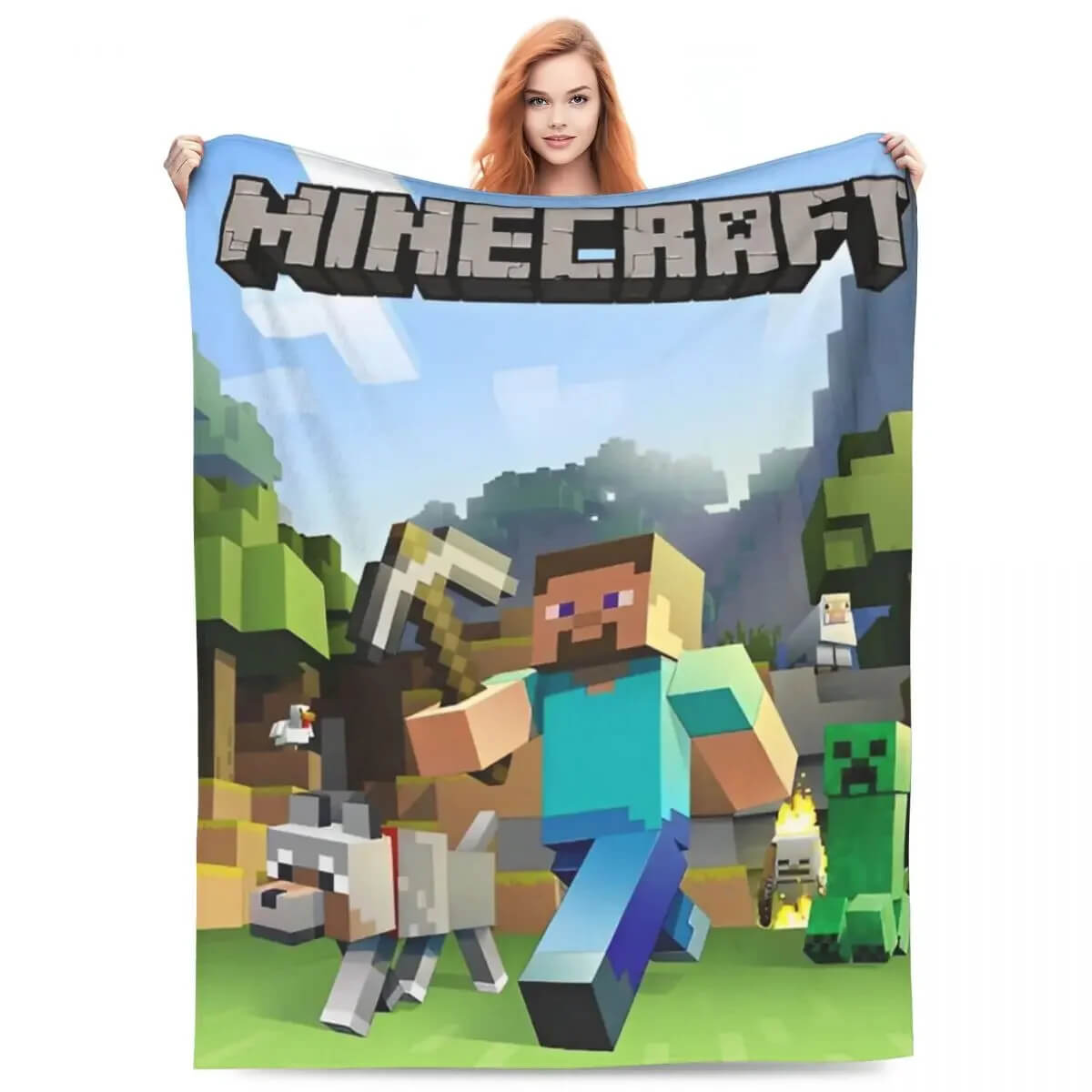 Minecraft throw blanket with pixel game design