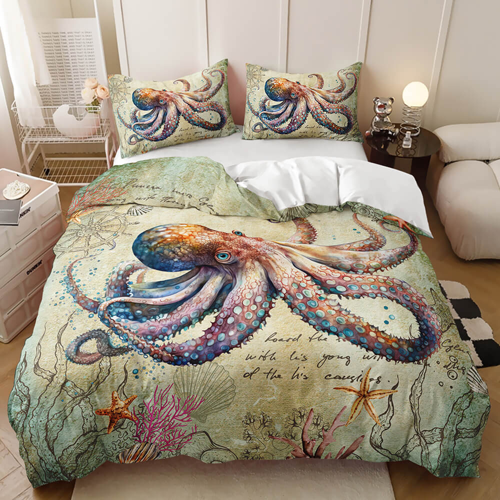 Ocean inspired octopus bedding for kids bedroom