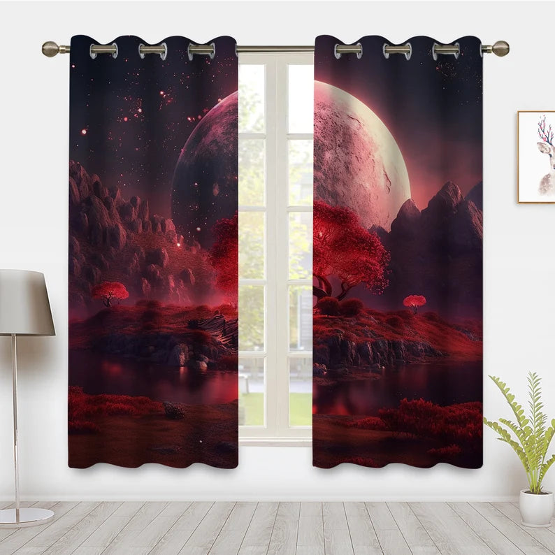 Modern minimalist Starry sky curtains, Universe Galaxy Outer Space Nebula Moon Window Curtains, Planets Fantasy Blackout Curtains Window Drapes