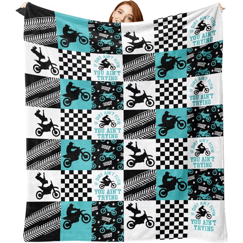 dirt bike flannel blanket for travel and camping
