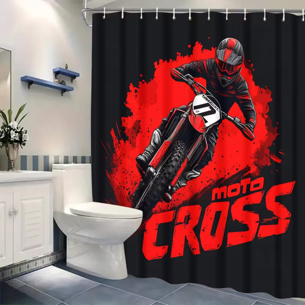 Motocross dirt bike shower curtain bathroom decor