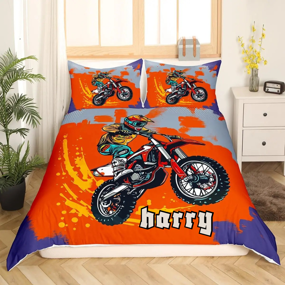 Boys motocross bedding set with rider design