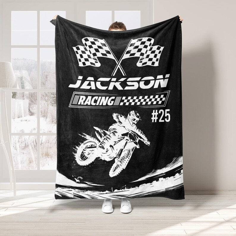Motocross throw blanket with name